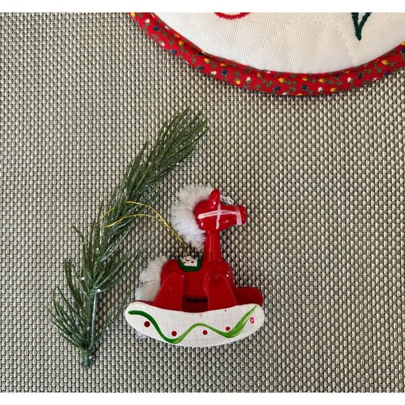 Vintage Red & White Rocking Horse Wooden Christmas Ornament - Picture 2 of 4